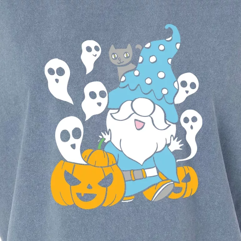 Funny Gnomes Halloween With Pumpkin Ghost Leopard Design Long Sleeve Garment-Dyed Women's Muscle Tee