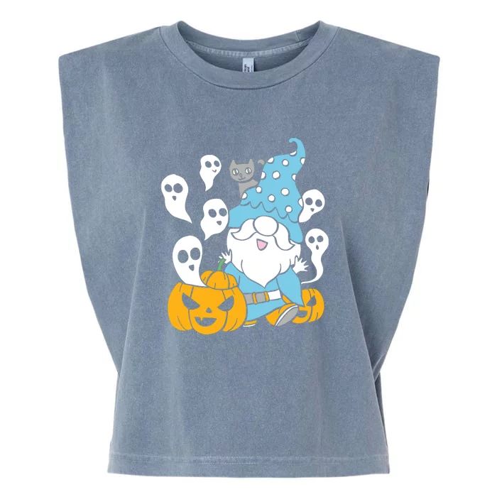 Funny Gnomes Halloween With Pumpkin Ghost Leopard Design Long Sleeve Garment-Dyed Women's Muscle Tee