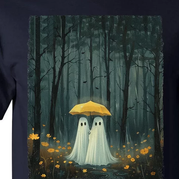 Floral Ghost Holds Umbrella Couple Spooky Season Tall T-Shirt