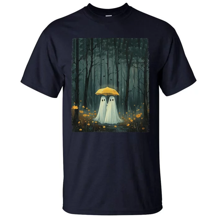 Floral Ghost Holds Umbrella Couple Spooky Season Tall T-Shirt