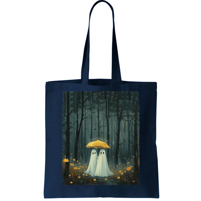 Floral Ghost Holds Umbrella Couple Spooky Season Tote Bag