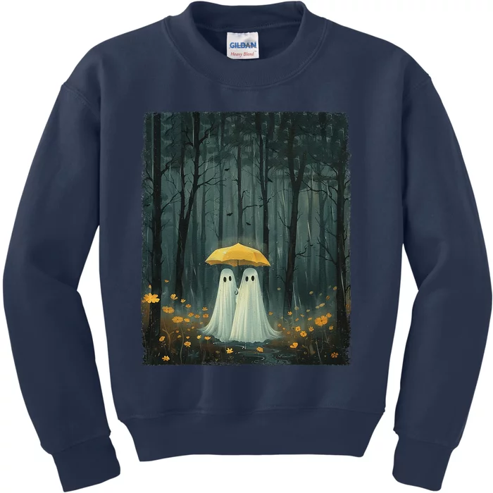 Floral Ghost Holds Umbrella Couple Spooky Season Kids Sweatshirt