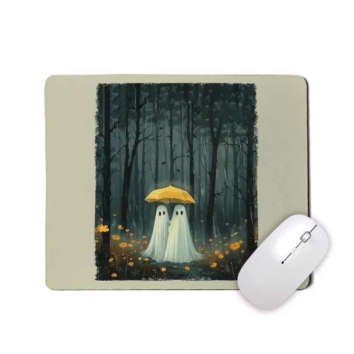 Floral Ghost Holds Umbrella Couple Spooky Season Mousepad