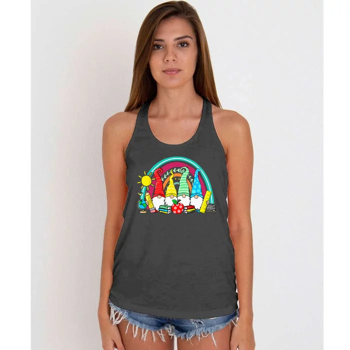 Funny Gnomes Happy First Day Teachers Student Back To School Women's Knotted Racerback Tank