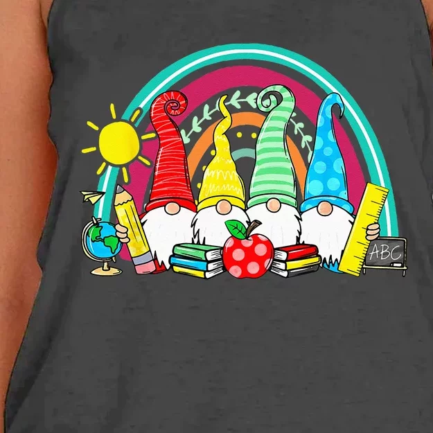 Funny Gnomes Happy First Day Teachers Student Back To School Women's Knotted Racerback Tank