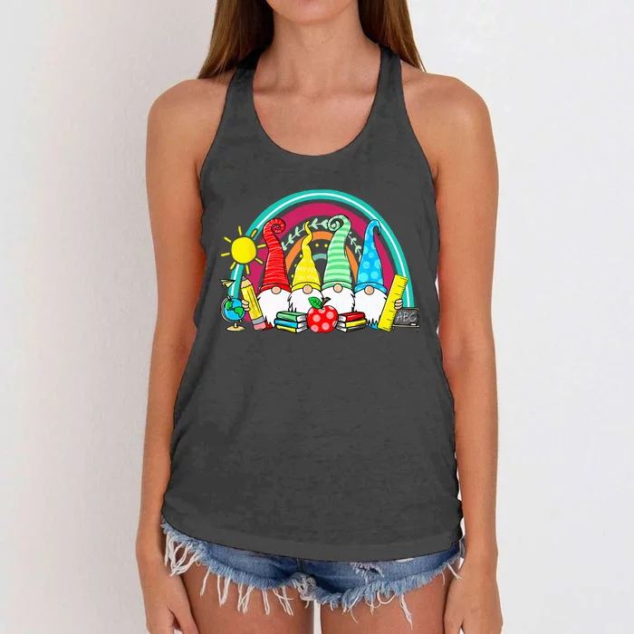 Funny Gnomes Happy First Day Teachers Student Back To School Women's Knotted Racerback Tank