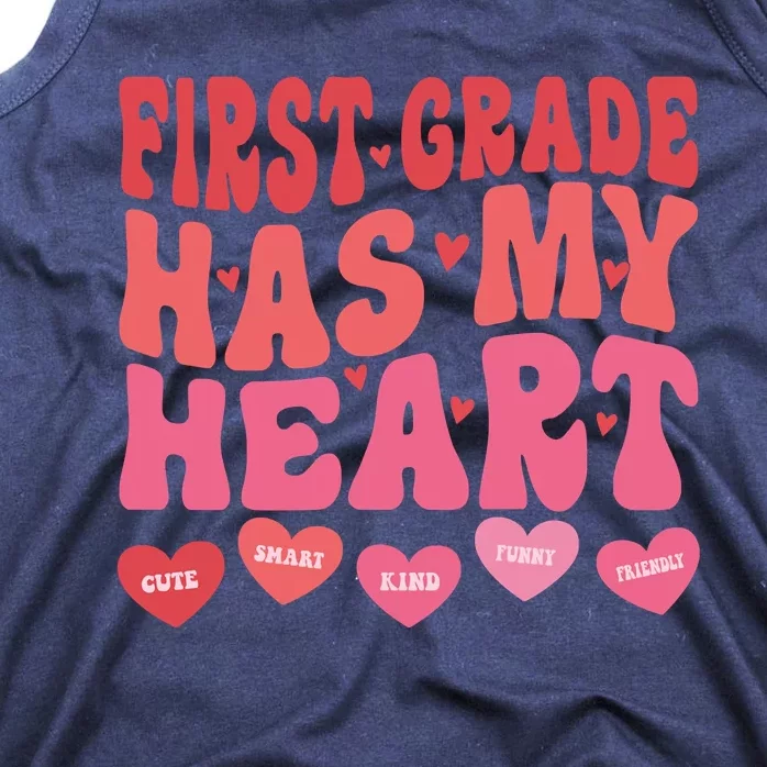 First Grade Has My Heart Groovy Valentines Day Teacher Tank Top