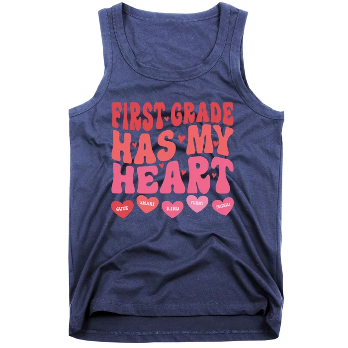 First Grade Has My Heart Groovy Valentines Day Teacher Tank Top