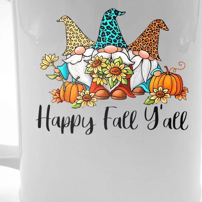 Funny Gnomes Happy Fall Y'all Leopard Pumpkin Autumn Gnomes Front & Back Beer Stein