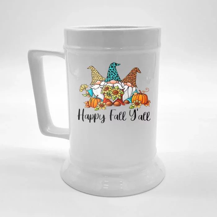 Funny Gnomes Happy Fall Y'all Leopard Pumpkin Autumn Gnomes Front & Back Beer Stein