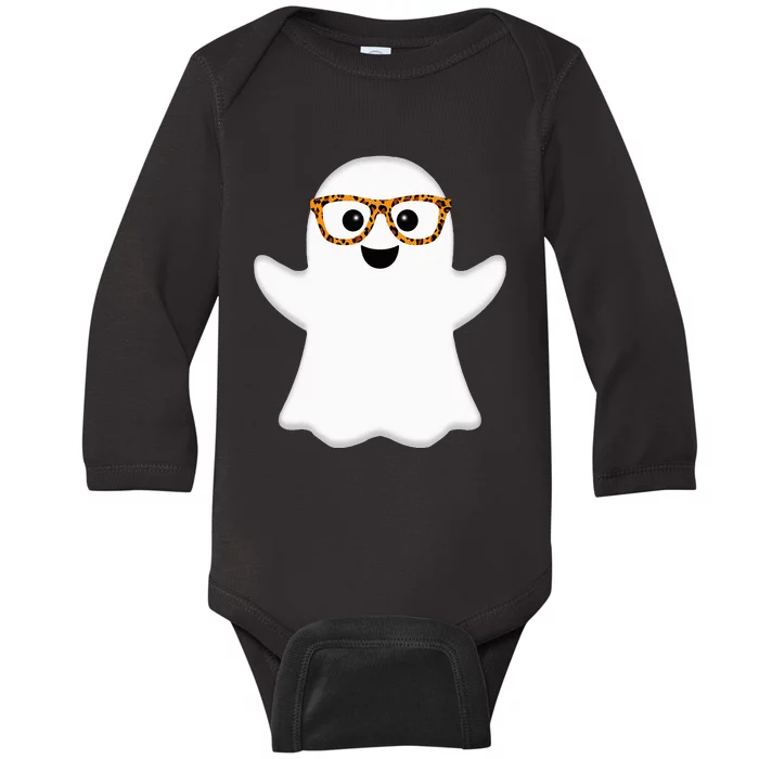 Funny Ghost Halloween Costume Leopard Print Sunglasses Baby Long Sleeve Bodysuit