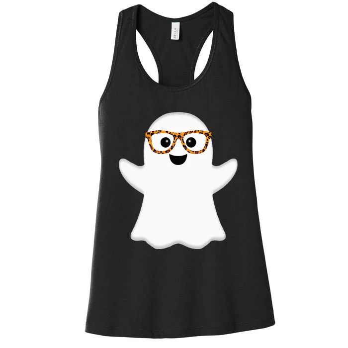 Funny Ghost Halloween Costume Leopard Print Sunglasses Women's Racerback Tank