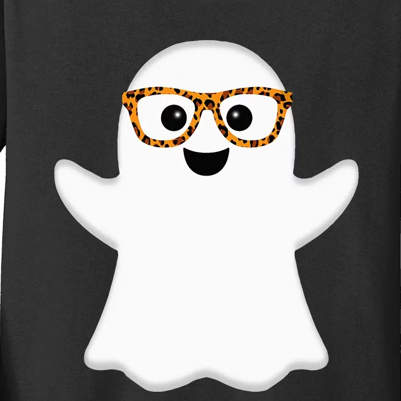 Funny Ghost Halloween Costume Leopard Print Sunglasses Kids Long Sleeve Shirt