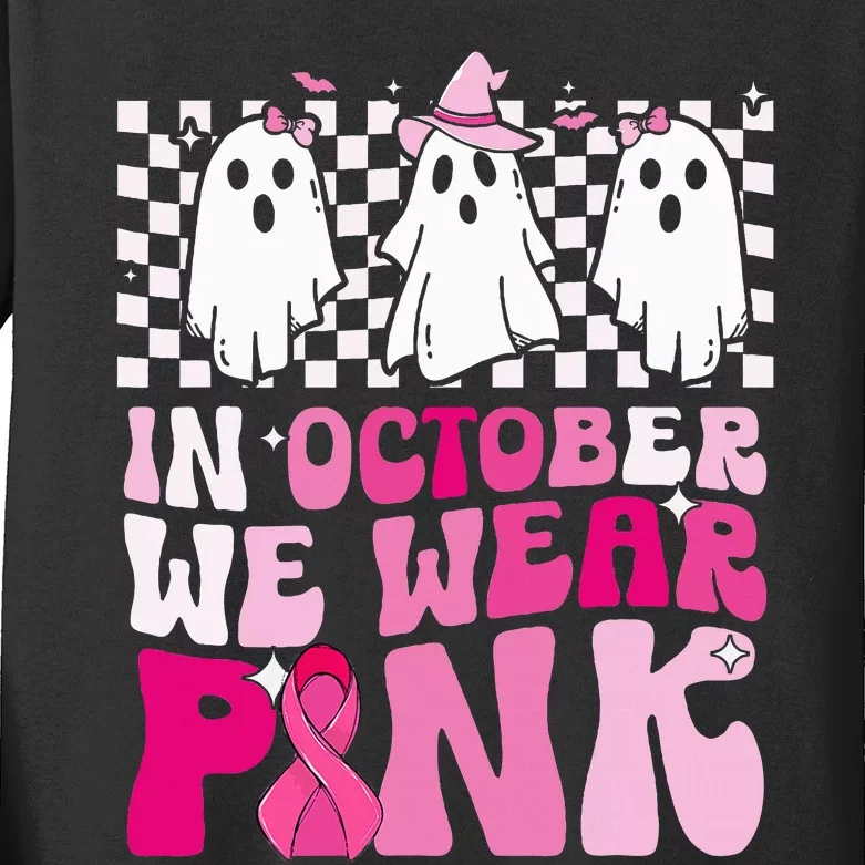 Funny Ghost Halloween Breast Cancer Awareness Month Kids Long Sleeve Shirt