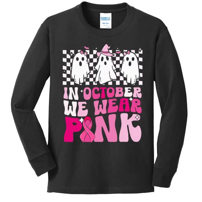 Funny Ghost Halloween Breast Cancer Awareness Month Kids Long Sleeve Shirt