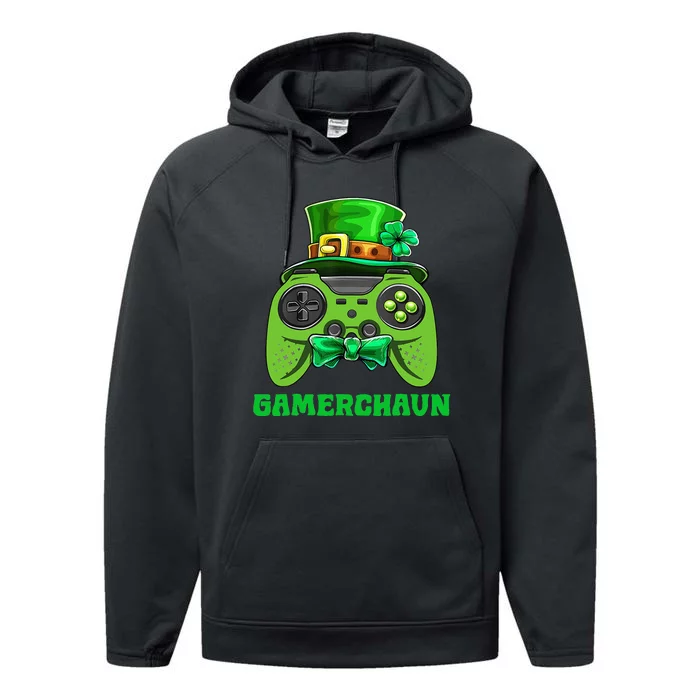 Funny Gamerchaun Irish Gamer Leprechaun St Patrick's Day Performance Fleece Hoodie