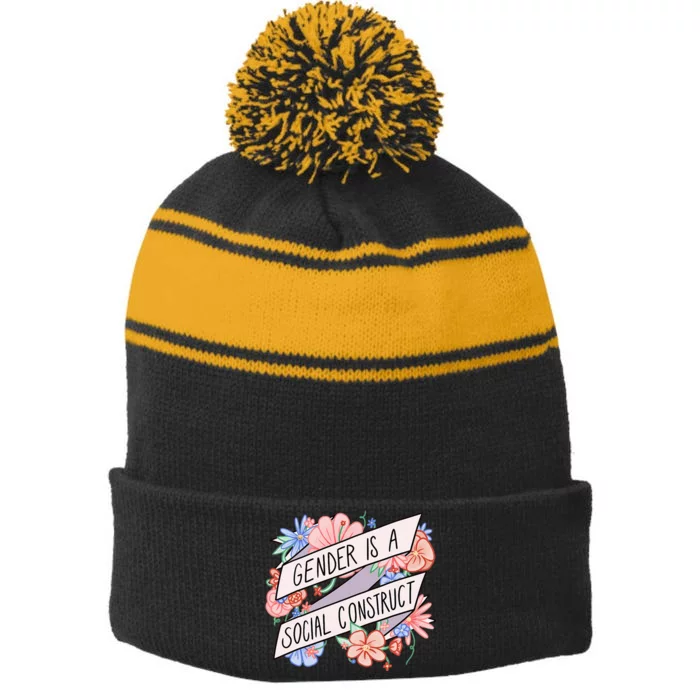 Floral Gender Is A Social Construct Stripe Pom Pom Beanie