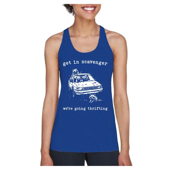 Funny Get In Scavanger We Are Going Thrifting Vintage Raccoon Women's Racerback Tank