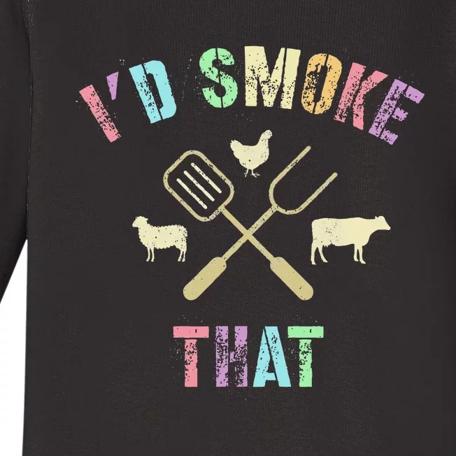 Funny Grilling ID Smoke That Grills Chef Pit Meat Gangster Baby Long Sleeve Bodysuit