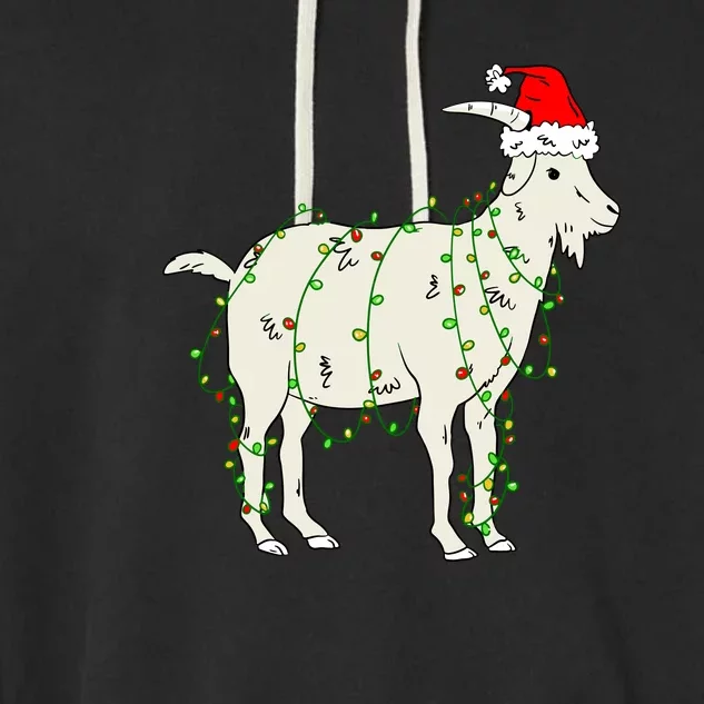 Funny Goat In Tangled Christmas Lights Santa Claus Hat Garment-Dyed Fleece Hoodie