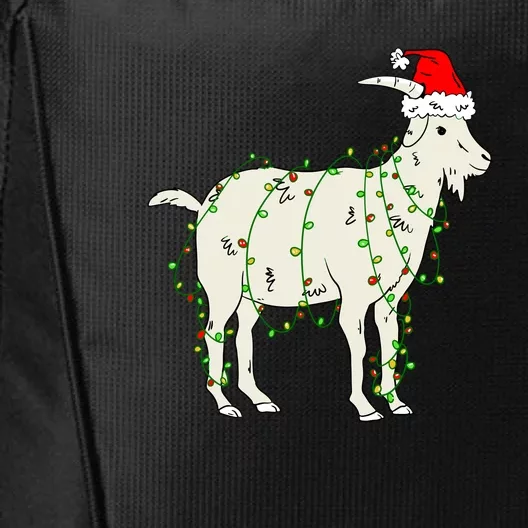 Funny Goat In Tangled Christmas Lights Santa Claus Hat City Backpack