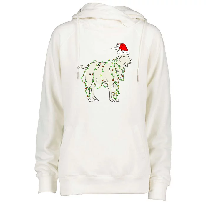 Funny Goat In Tangled Christmas Lights Santa Claus Hat Womens Funnel Neck Pullover Hood