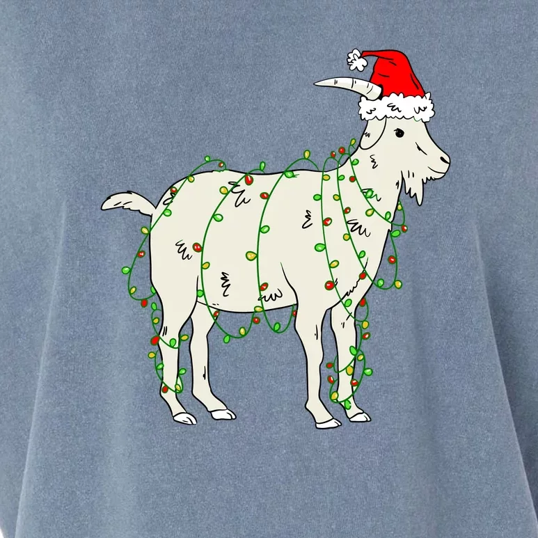 Funny Goat In Tangled Christmas Lights Santa Claus Hat Garment-Dyed Women's Muscle Tee