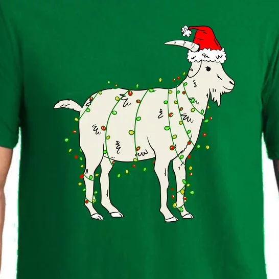 Funny Goat In Tangled Christmas Lights Santa Claus Hat Pajama Set