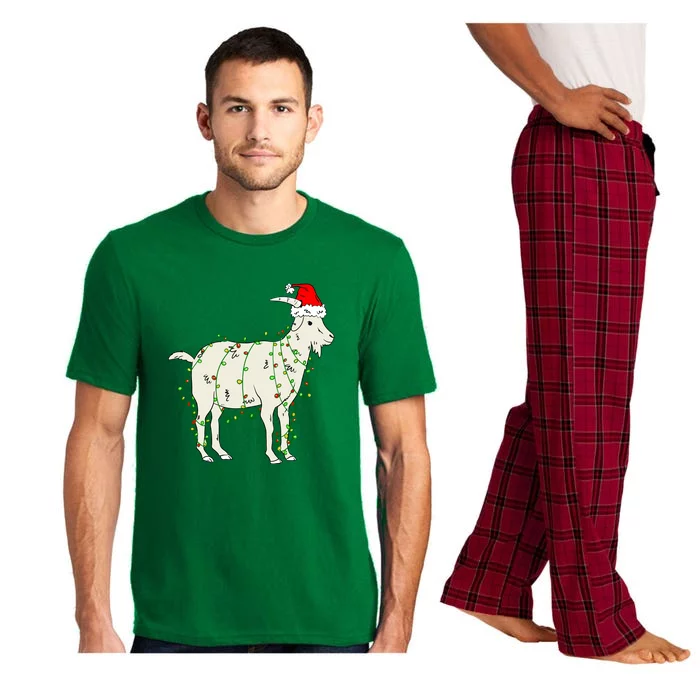 Funny Goat In Tangled Christmas Lights Santa Claus Hat Pajama Set