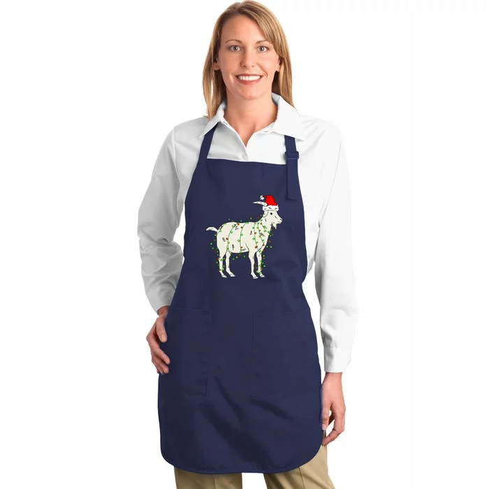 Funny Goat In Tangled Christmas Lights Santa Claus Hat Full-Length Apron With Pocket