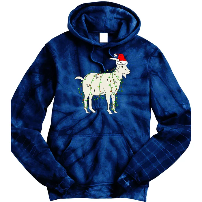 Funny Goat In Tangled Christmas Lights Santa Claus Hat Tie Dye Hoodie