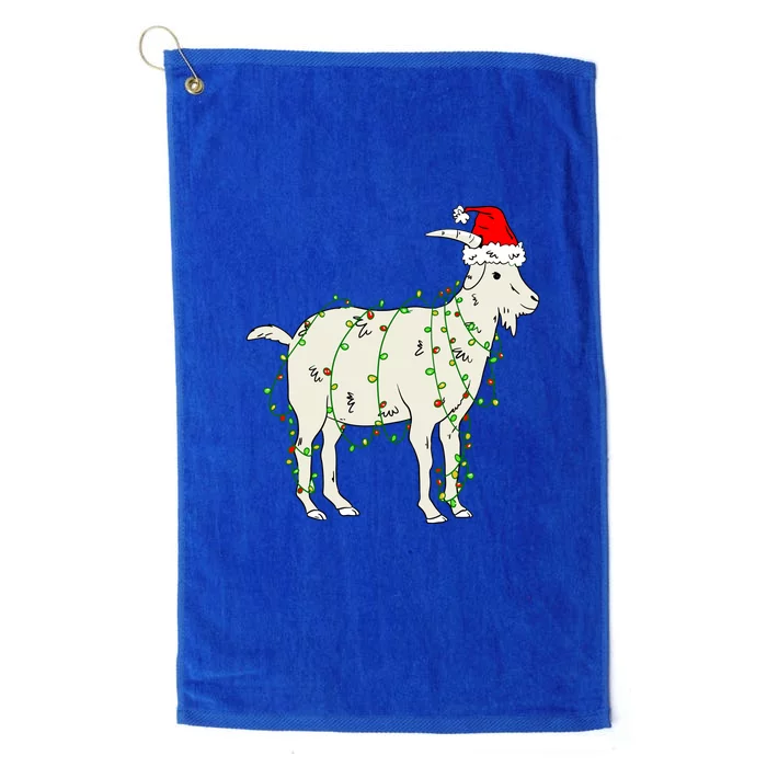 Funny Goat In Tangled Christmas Lights Santa Claus Hat Platinum Collection Golf Towel