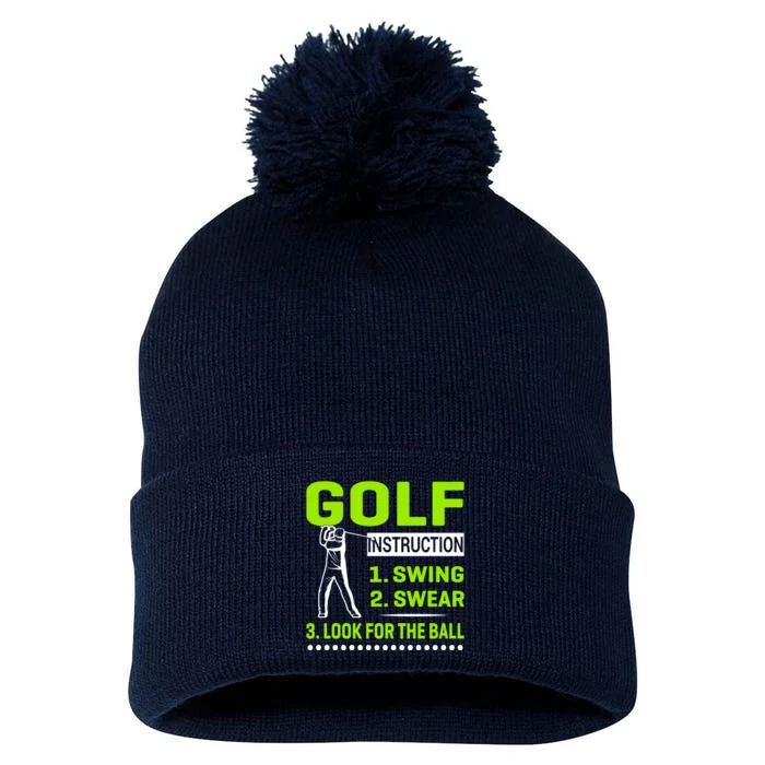 Funny Golf Instructions Pom Pom 12in Knit Beanie