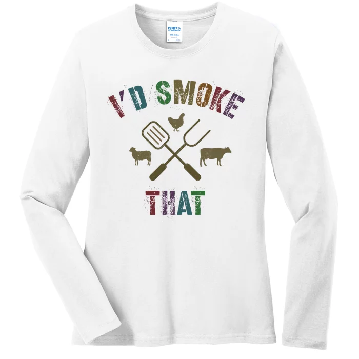 Funny Grilling ID Smoke That Grill Daddy Pit Meat Squad Ladies Long Sleeve Shirt