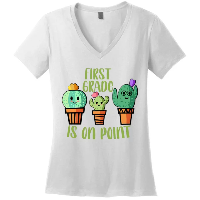 First Grade Is On Point Cute Cactus Women's V-Neck T-Shirt