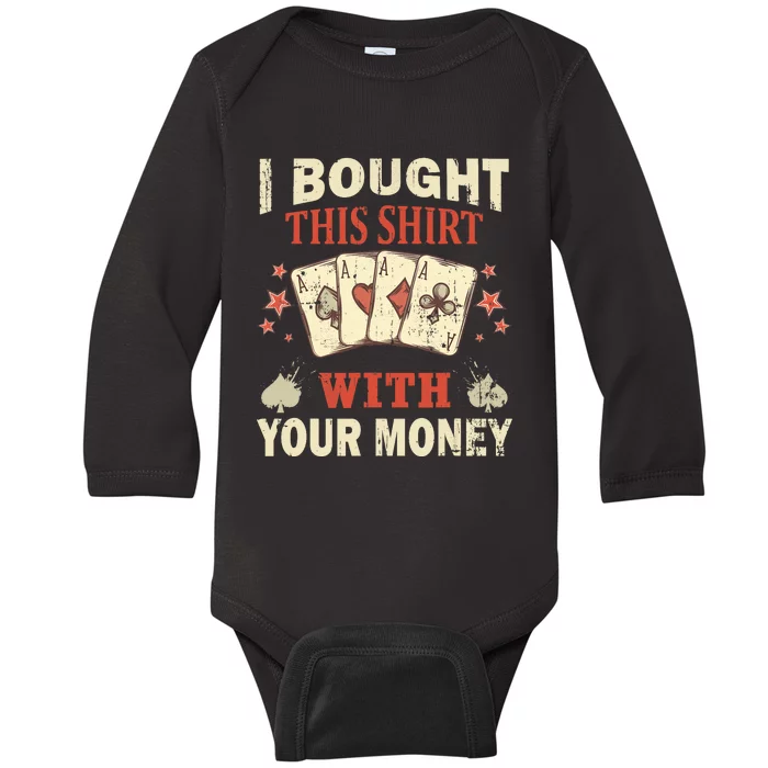 Funny Gambling I Poker Card Player Gaming Icon Baby Long Sleeve Bodysuit