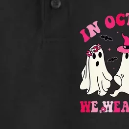 Funny Ghosts In October We Wear Pink Breast Cancer Halloween Dry Zone Grid Performance Polo