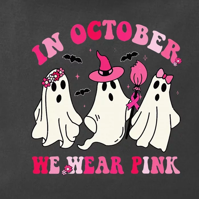 Funny Ghosts In October We Wear Pink Breast Cancer Halloween Zip Tote Bag