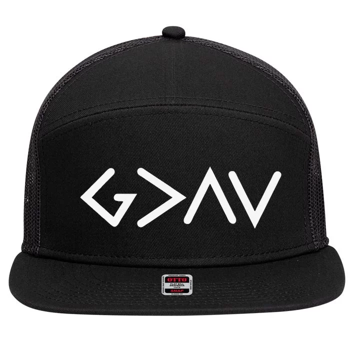 funny God Is Greater Than The Highs And Lows 7 Panel Mesh Trucker Snapback Hat