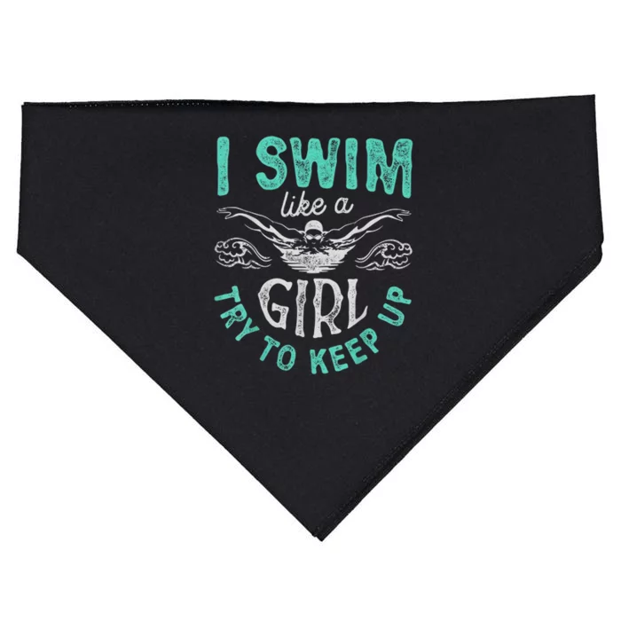 Funny Gift I Swim Like Try To Keep Up Funny Swimming Swimmer Gift USA-Made Doggie Bandana