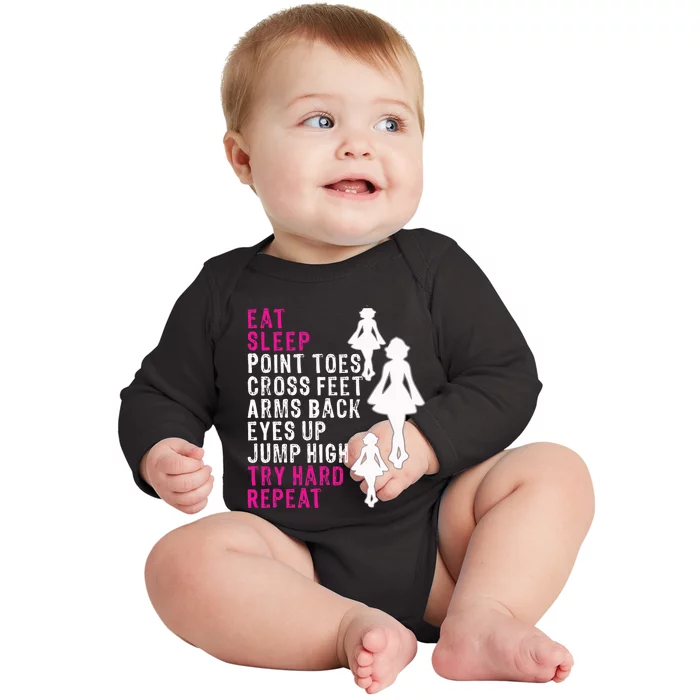 Funny Girl Irish Dance Gift, Eat Sleep Repeat Baby Long Sleeve Bodysuit