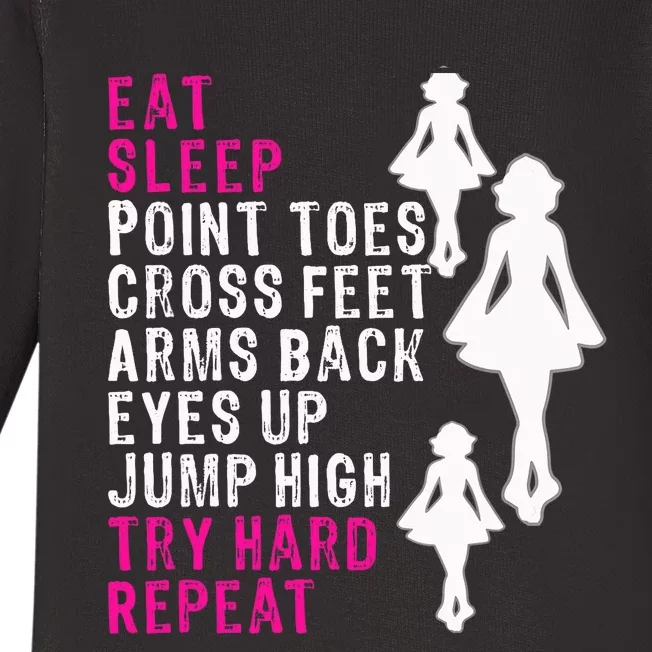 Funny Girl Irish Dance Gift, Eat Sleep Repeat Baby Long Sleeve Bodysuit