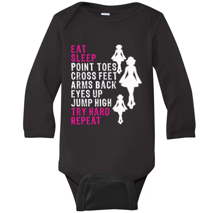 Funny Girl Irish Dance Gift, Eat Sleep Repeat Baby Long Sleeve Bodysuit