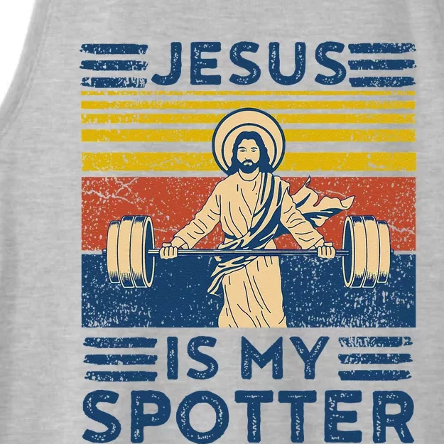 Funny Gym Jesus Is My Spotter Funny Workout Jesus Ladies Tri-Blend Wicking Tank