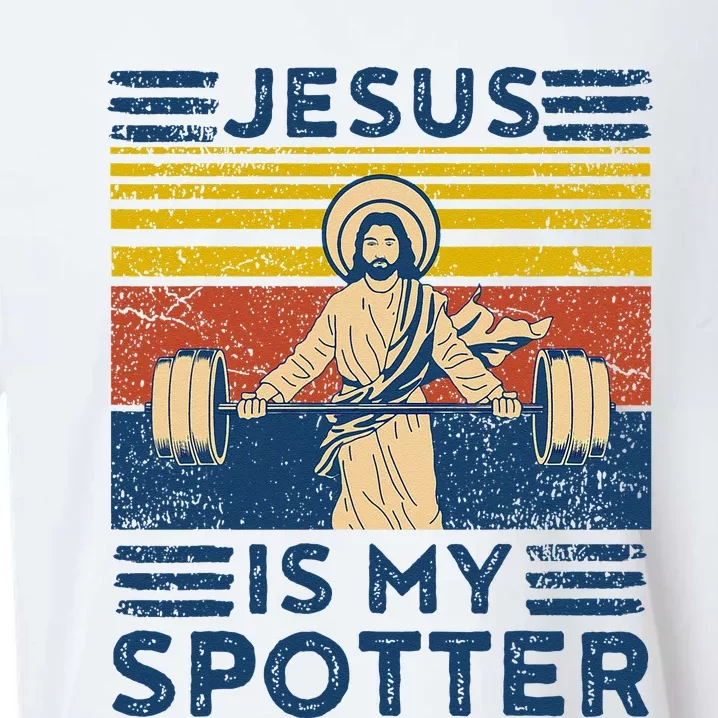 Funny Gym Jesus Is My Spotter Funny Workout Jesus Sueded Cloud Jersey T-Shirt