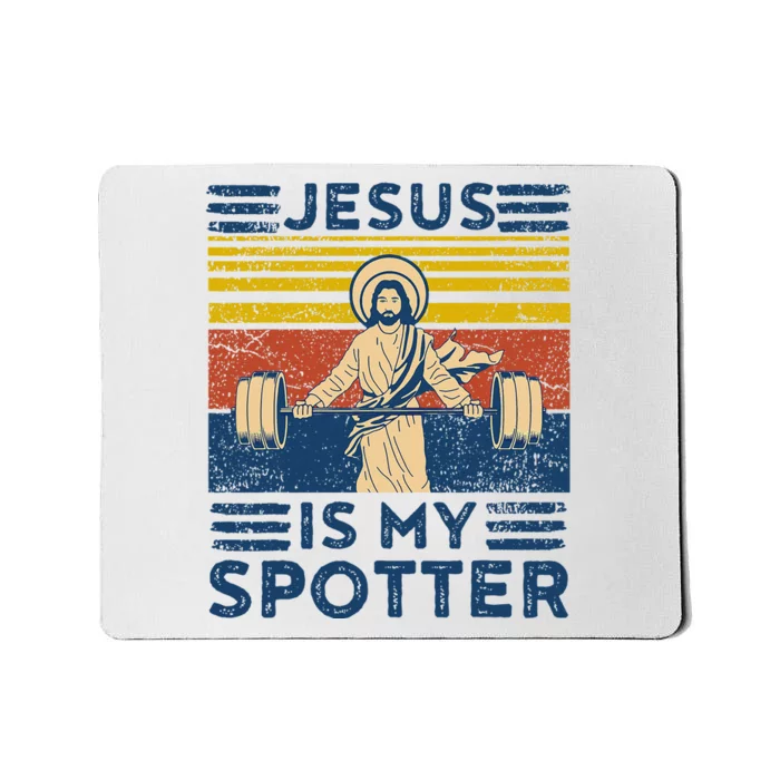 Funny Gym Jesus Is My Spotter Funny Workout Jesus Mousepad