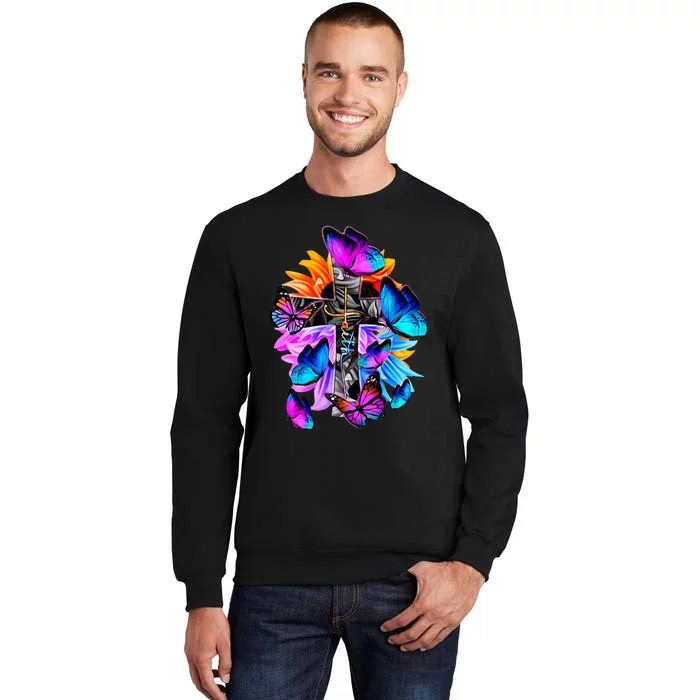 FaithHopeLove God Jesus Christ Cross Butterflies Floral Sweatshirt