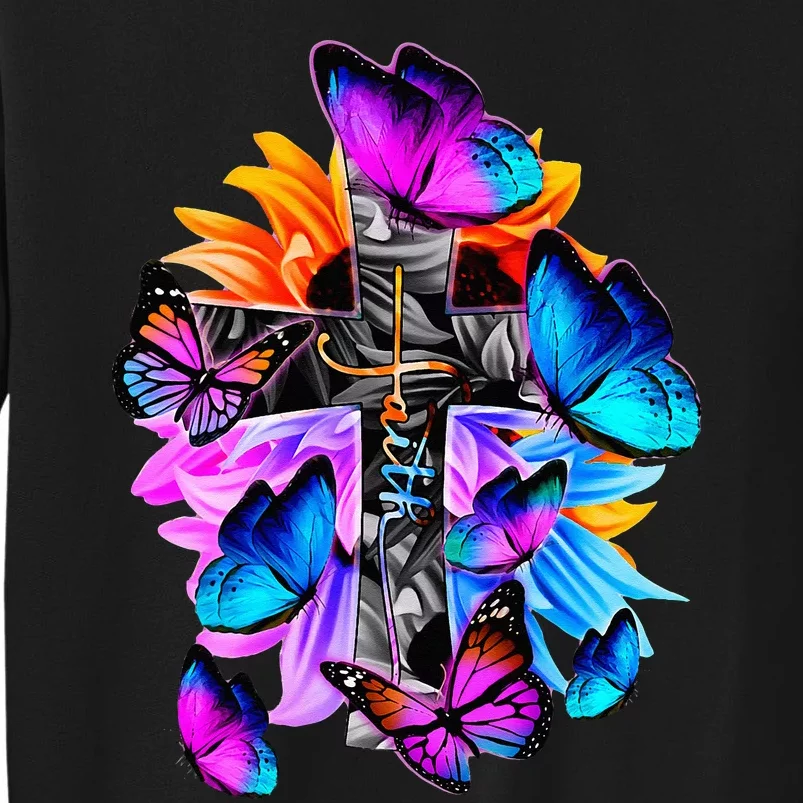 FaithHopeLove God Jesus Christ Cross Butterflies Floral Sweatshirt