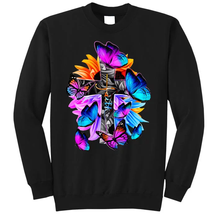 FaithHopeLove God Jesus Christ Cross Butterflies Floral Sweatshirt