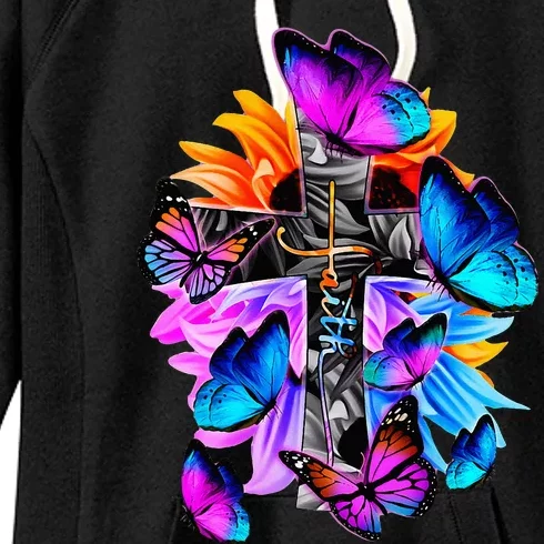 FaithHopeLove God Jesus Christ Cross Butterflies Floral Women's Fleece Hoodie